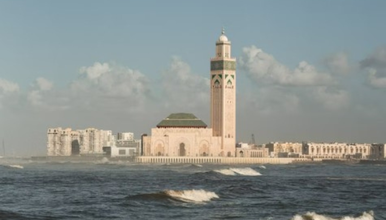 The Hassan II Mosque in Casablanca seen from the Atlantic- Ocean - a symbolic starting point for custom tours in Morocco